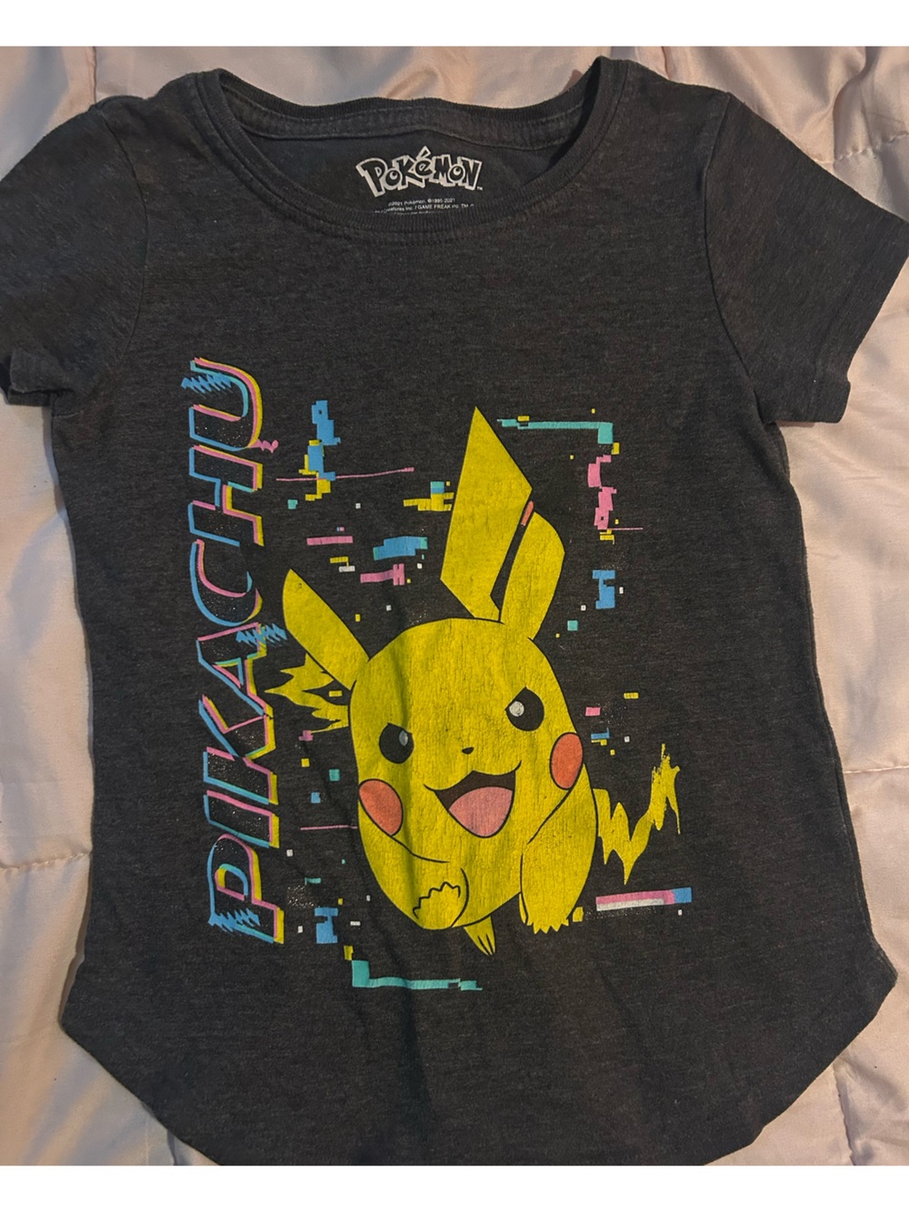 Pokemon Pikachu Graphic Tee in Charcoal and Yellow